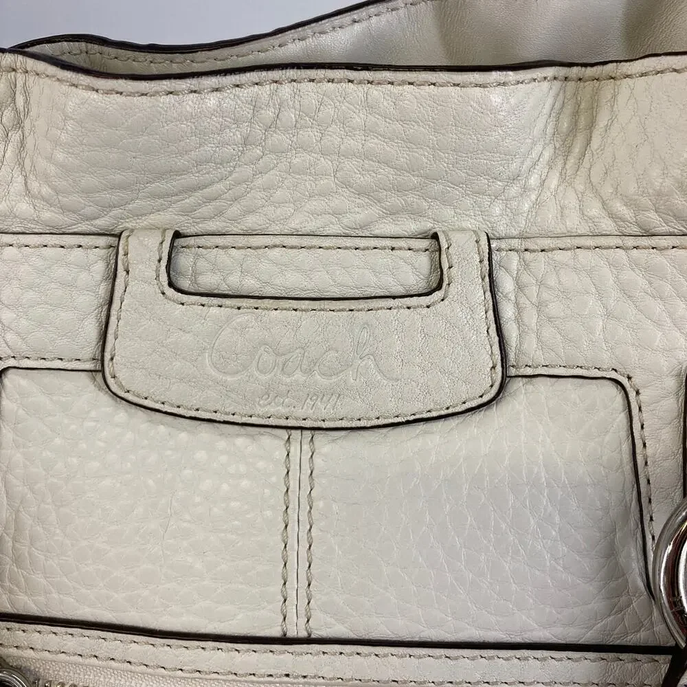 COACH F14686 WHITE AND YELLOW PEBBLEED LEATHER HANDBAG